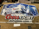 Coors Light Silver Bullet Train Embossed Tin Tacker Sign 27x16 Beer Sign Adverti