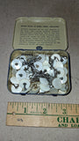 Vtg 74 pc Mother of Pearl Uniform Button Lot with Cotter Pins & 40's Sucrets Tin