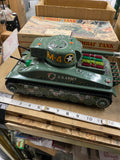 Vintage Taiyo M-4 Sherman Combat Tank battery-operated litho tin toy Japan Box