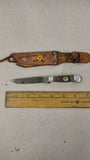 Vintage 1950s Japan Mini Bowie Knife Compass Handle Wood Grip Beaded Sheath
