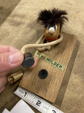 Vtg Wooden Memo Holder Desk Organizer whimsical "Gonk" troll figure Mid modern