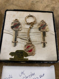Vtg Chrysler Key Blank Keychain Set Fobs Gold 50's Hot Rod Classic Display Case!