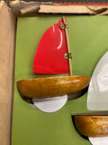 Early Bobby Bath Boat Fleet - Wooden Toy Sailboats Set 40's V RARE ORIGINAL BOX