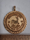 Vintage 1980 Krugerrand Replica Coin Pendant Gold Rope Bezel Costume Medallion