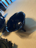 L.E. Smith black amethyst glass pattern square plate footed Bowls scalloped Lot