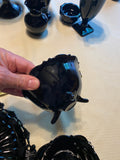 L.E. Smith black amethyst glass pattern square plate footed Bowls scalloped Lot