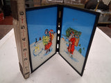 Retro Painted Glass Santa Claus Snowman Folding Christmas Tabletop Display