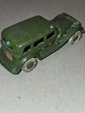 Vintage Arcade Cast Iron Sedan Toy Car Green White Rubber Tires 5 Inch 1930s