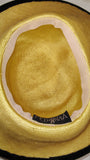 Vintage 1990s Fedoria Yellow Straw Wide Brim Sun Fedora Hat Black Trim