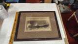Antique 1910s Framed Sepia Photo Men Rowing Wooden Boat Lake Nautical Decor
