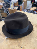 Vintage Champ Black Felt Fedora Hat Ribbon Bow Red Feather Accent 7 Gangster Kas