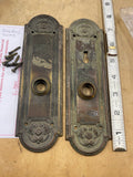 Antique Brass Federal Fan Door Mortise Lockset Plates Knob Victorian Art Deco
