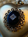 Antique Victorian Gold Filled Heart Locket Pendant Blue Glass Rhinestone Jewelry
