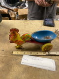 50's Vintage Wyandotte Tin Rooster Pull Tin Toy Egg Cart Farm Easter Collectible