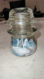 Hand Painted Vintage Clear Glass Insulator Winter Snow Scene Red Barn Signed