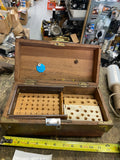 Vintage Wooden Tool Box Drill Bit set Carry Case Brass Latch homeade Carpenter
