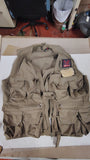 Vtg Garcia Fly Fishing Vest S/M Tan Multi-Pocket Gorpcore Lambskin Patch
