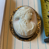 Antique Shell Cameo Pendant Brooch Jewelry Ornate Hand Hammer Frame JW Stickley