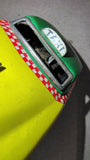 Vintage 1950s Japan Tin Litho Yellow Cab Taxi Toy Car Green Roof Checker