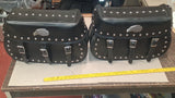 Universal Studded Black Synthetic Leather Motorcycle Saddlebags Eagle Bolt On