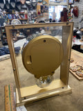 Vintage Howard Miller Brass Desk Clock Floating Dial Gold tone Quartz Japan