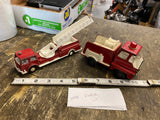 Vintage Toy Fire Trucks Lot of 2 Diecast Ladder Pumper Red White Tootsie Japan