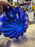 Vintage Lotus Cobalt Blue Textured Glass Bowls Blenko Style 15 petal mid modern