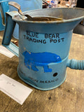 Vintage Blue Metal Oil Can Flexible Spout Taos New Mexico Bear Handpainted Art
