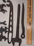 Vtg Antique Farm Tractor S Wrench Lot Hubcap Spud Wrench Forge Tool File Pliers