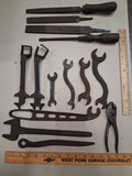 Vtg Antique Farm Tractor S Wrench Lot Hubcap Spud Wrench Forge Tool File Pliers