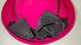Vintage Importina 1980s Hot Pink Wool Felt Cloche Hat Black Bow