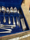 Vintage Wm Rogers Son Vintage Silverplate Flatware Set Wood Chest Box Silverware