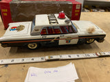 Vintage ASC Japan Tin Toy Friction Siren Police Car 9.75" Original Box 60's