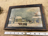 Currier Ives Winter Prints Framed Home to thanksgiving Vintage Painting Antique