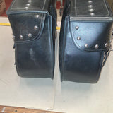 Universal Studded Black Synthetic Leather Motorcycle Saddlebags Eagle Bolt On