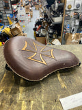 larosa Brown Leather Solo Motorcycle Seat Iron Cross Braided Harley Chopper spri