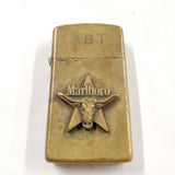 Vtg 1992 Zippo Slim Brass Marlboro Steer Star Cigarette Lighter Monogrammed ABT
