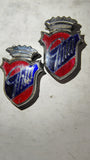 Vintage Ford Ghia Emblem Badges Red Blue Shield Crest Cast Crown OEM Pair