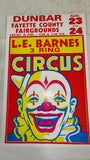 1960s L.E. Barnes 3 Ring Circus Poster Fayette County Fairgrounds PA RARE!