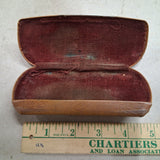 Vtg Brown Leatherette Metal Clamshell Eyeglass Case Red Burgundy Velvet Lined