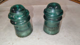 2 Vintage Hemingray No 9 Aqua Glass Insulators Patent May 2 1893 Lot