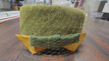 Vtg 1950s 1960s Moss Green Velour Imported Fur Felt Pillbox Hat Veil Bow