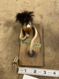 Vtg Wooden Memo Holder Desk Organizer whimsical "Gonk" troll figure Mid modern