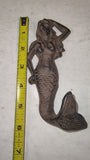Vintage Cast Iron Nautical Mermaid Wall Hook Beach Towel Hanger Brown