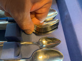 Vtg Stainless Steel Silverware Set Wooden Box Insico Mid modern 50's Flatware
