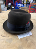 Vintage Champ Black Felt Fedora Hat Ribbon Bow Red Feather Accent 7 Gangster Kas