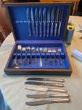 Vtg Stainless Steel Silverware Set Wooden Box Insico Mid modern 50's Flatware