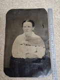 Antique 19thC Quarter Plate Tintype Portrait Victorian Woman White Blouse Photo