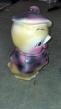 Rare 1950s American Bisque Ceramic Chick Cookie Jar Plaid Jacket Beret Mint USA