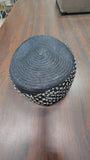 Vintage 1960s Black Straw Pillbox Hat Textured Mesh Grid Ribbon Bow Cocktail